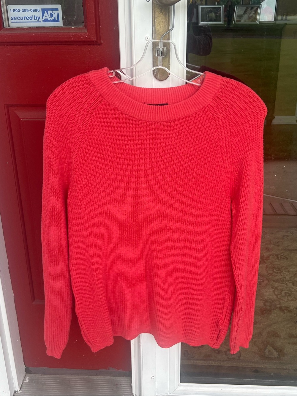 Tahari Red Ribbed Knit Crewneck Sweater